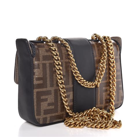fendi zucca spalmati mini double f crossbody bag tobacco black